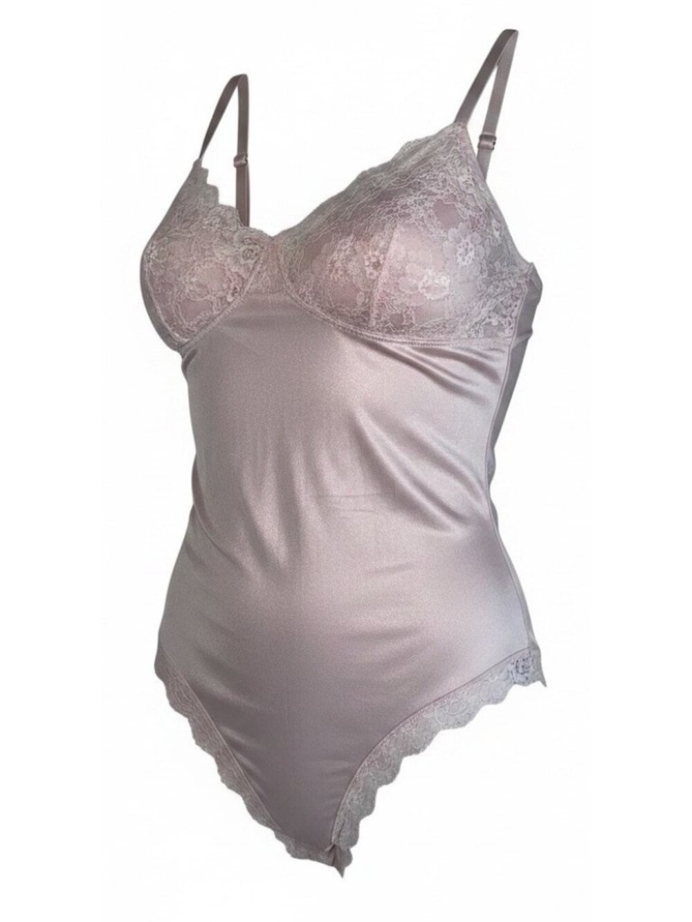 Vintage Gigi Women’s Lace & Satin Sheer Bodysuit Teddy Sz 36 Pink Coquette